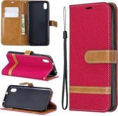 Kleuraanpassing Denim Texture Horizontale Flip Leather Case met houder & kaartsleuven & portemonnee & lanyard voor Xiaomi Redmi 7A (rood)