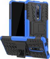 Bandtextuur TPU + PC schokbestendige beschermhoes met houder voor Geschikt voor Xiaomi Mi 9T / 9T Pro / Redmi K20 / K20 Pro (blauw)