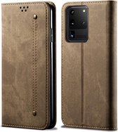 Voor Galaxy S20 Ultra Denim Textuur Casual stijl Horizontale flip lederen tas met houder & kaartsleuven & portemonnee (kaki)