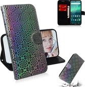 Voor Nokia 1.3 effen kleur kleurrijke magnetische gesp horizontale flip pu lederen case met houder & kaartsleuven & portemonnee & lanyard (zilver)