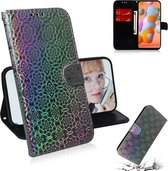 Voor Galaxy A11 & M11 effen kleur kleurrijke magnetische gesp horizontale flip pu lederen case met houder & kaartsleuven & portemonnee & lanyard (zilver)