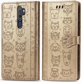 Voor OPPO A5 (2020) / A9 (2020) Leuke kat en hond in reliÃ«f gemaakte horizontale lederen flip-hoes met houder & kaartsleuven & portemonnee & cartoonsluiting & lanyard (goud)