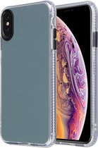 Voor iPhone X / XS Fine Hole Series TPU + acryl anti-fall spiegel telefoon beschermhoes (cyaan zwart)