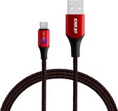 ENKAY ENK-CB104 2.4A USB naar USB-C / Type-C nylon weefgegevens oplaadkabel met intelligent licht, lengte: 1m (rood)