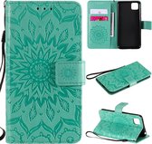 Voor Huawei Y5p / Honor 9S Zonnebloempatroon met reliÃ«f Horizontaal Flip PU-lederen tas met houder en kaartsleuven en portemonnee en draagkoord (groen)