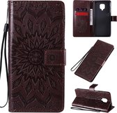Voor Xiaomi Redmi Note 9 Pro Zonnebloempatroon met reliÃ«f Horizontaal Flip PU-lederen tas met houder en kaartsleuven en portemonnee en draagkoord (bruin)