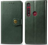 Voor Motorola Moto G8 Spelen Retro Effen Kleur Lederen Gesp Telefoon Case met Lanyard & Fotolijst & Kaartsleuf & Portemonnee & Stand Functie (Groen)