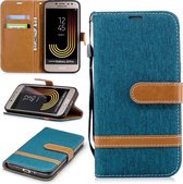 Kleurafstemming Denim Texture Leather Case voor Galaxy J2 Pro, met houder & kaartsleuven & portemonnee & lanyard (groen)