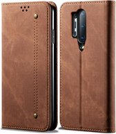 Voor OnePlus 8 Pro Denim Textuur Casual Stijl Horizontaal Flip Leren Tas met Houder & Kaartsleuven & Portemonnee (Bruin)