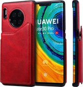 Voor Huawei Mate 30 Pro schokbestendig kalfsleer beschermhoes met houder en kaartsleuven en frame (rood)