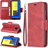 Retro lamsvacht textuur pure kleur horizontale flip pu lederen case voor Galaxy J6 2018, met houder & kaartsleuven & portemonnee & lanyard (rood)