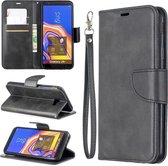 Retro lamsvacht textuur pure kleur horizontale flip pu lederen case voor Galaxy J4 2018, met houder & kaartsleuven & portemonnee & lanyard (zwart)