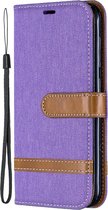 Kleurafstemming Denim Texture Leather Case voor Galaxy A6, met houder & kaartsleuven & portemonnee & lanyard (paars)