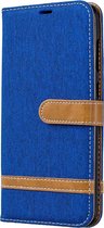 Kleurafstemming Denim Texture Leather Case voor Galaxy A70, met houder & kaartsleuven & portemonnee & lanyard (koningsblauw)