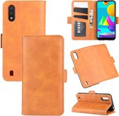 Voor Samsung Galaxy M01 Dual-side magnetische gesp horizontale flip lederen tas met houder & kaartsleuven & portemonnee (geel)
