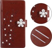 Voor Galaxy A50 Plum Blossom Pattern Diamond Encrusted Leather Case met houder & kaartsleuven & portemonnee (bruin)