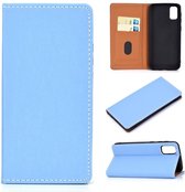 Voor Galaxy S20 effen kleur mat magnetische horizontale flip lederen tas met kaartsleuven en houder (blauw)