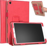 Voor xiaomi mi pad 4 plus / 10,1 inch 2018 vintage pu lederen tablet pc beschermhoes met beugel en handondersteuning en kaartsleuven functie (rood)