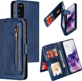 Voor Galaxy S20 negen kaart rits tas horizontale flip lederen tas met houder & kaartsleuven & fotolijst en portemonnee (blauw)