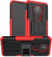 Voor Nokia 5.3 Tyre Texture Shockproof TPU + PC beschermhoes met houder (rood)