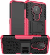 Voor Nokia 5.3 Tyre Texture Shockproof TPU + PC beschermhoes met houder (Rose Red)