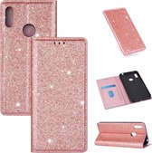 Voor Huawei Y6 (2019) Ultradunne Glitter Magnetische Horizontale Flip Leren Case met Houder & Kaartsleuven (Rose Goud)