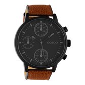 OOZOO Timepieces - Zwarte horloge met bruine leren band - C10533 - Ø50