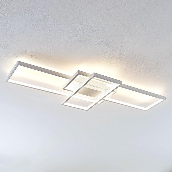 Lindby - LED plafondlamp- met dimmer - 1licht - aluminium - H: 8.5 cm - wit - Inclusief lichtbron