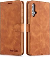 Voor Huawei Nova 5i Diaobaolee Pure Fresh Grain Horizontale Flip Leather Case met houder en kaartsleuven (geel)