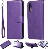 Voor Huawei P20 Effen kleur Horizontale Flip Beschermhoes met houder & kaartsleuven & portemonnee & fotolijst & lanyard (paars)