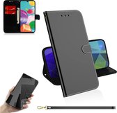 Let op type!! Voor Galaxy A41 Lmitated Mirror Surface Horizontal Flip Leather Case met Holder & Card Slots & Wallet & Lanyard(Black)