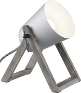 LED Tafellamp - Tafelverlichting - Iona Maryla - E27 Fitting - Rond - Mat Grijs - Hout