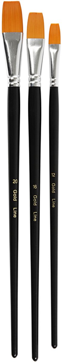 Gold Line penselen, afm 12+16+20, L: 30-33 cm, B: 12-20 mm, plat, 3 stuk