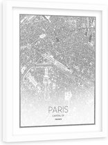 Foto in frame ,  Plattegrond van Parijs  , 80x120cm , Zwart wit , wanddecoratie