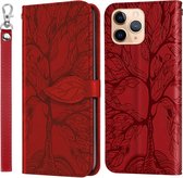Life of Tree Embossing Pattern Horizontale flip lederen tas met houder & kaartsleuf & portemonnee & fotolijst & lanyard voor iPhone 11 Pro (rood)