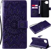 Voor OPPO F17 Pro / Reno4 Lite Sun Embossing Pattern Horizontale Flip Leather Case met Card Slot & Holder & Wallet & Lanyard (Purple)