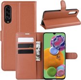 Voor Galaxy A90 5G Litchi Texture Horizontale Flip Leren Case met Portemonnee & Houder & Kaartsleuven (Bruin)
