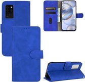 Voor Oukitel C21 / C21 Pro Effen Kleur Huidgevoel Magnetische Gesp Horizontale Flip Kalf Textuur PU Lederen Case met Houder & Kaartsleuven & Portemonnee (Blauw)