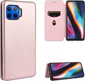 Voor Motorola One 5G / Moto G 5G Plus Koolstofvezel Textuur Magnetische Horizontale Flip TPU + PC + PU lederen hoes met kaartsleuf (roze)