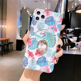 Voor iPhone 11 Kleurrijke Laser Flower Serie IMD TPU Mobiele Telefoon Case Met Ring Beugel Steentjes (Monstera KC3)