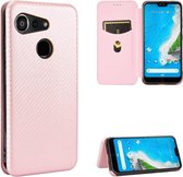 Voor Kyocera Android One S6 Koolstofvezel Textuur Magnetische Horizontale Flip TPU + PC + PU lederen tas met kaartsleuf (roze)