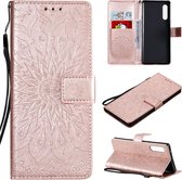 Voor LG G9 Geperst Afdrukken Zonnebloem Patroon Horizontale Flip PU Lederen Case Houder & Kaartsleuven & Portemonnee & Lanyard (Rose Goud)