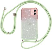 Voor iPhone 11 Gradient Glitter Powder Shockproof TPU beschermhoes met draagkoord (oranje groen)