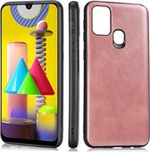 Voor Samsung Galaxy M31 Crazy Horse getextureerd kalfsleer PU + pc + TPU-hoes (roségoud)