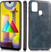 Voor Samsung Galaxy M31 Crazy Horse Textured Calfskin PU + PC + TPU Case (blauw)