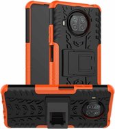 Voor Geschikt voor Xiaomi Mi 10T Lite 5G Bandentextuur Schokbestendig TPU + pc-beschermhoes met houder (oranje)
