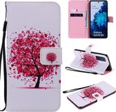 Voor Samsung Galaxy S20 FE Horizontale lederen flip-hoes met houder en kaartsleuf en lanyard (kleurrijke boom) schilderen