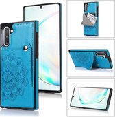 Voor Samsung Galaxy Note10 reliëfpatroon PU + TPU beschermhoes met houder & portemonnee & kaartsleuven (blauw)