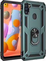 Voor Galaxy A11 (EU-versie) Schokbestendige TPU + pc-beschermhoes met 360 graden roterende houder (groen)