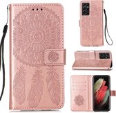 Voor Samsung Galaxy S21 Ultra 5G Dream Catcher Afdrukken Horizontale Flip Leren Case met Houder & Kaartsleuven & Portemonnee & Lanyard (Rose Goud)